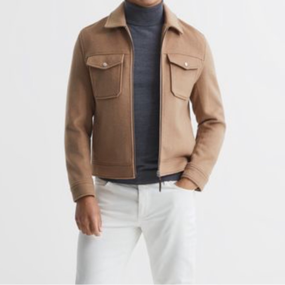 Reiss NEW Peridoe Wool Trucker Jacket Camel